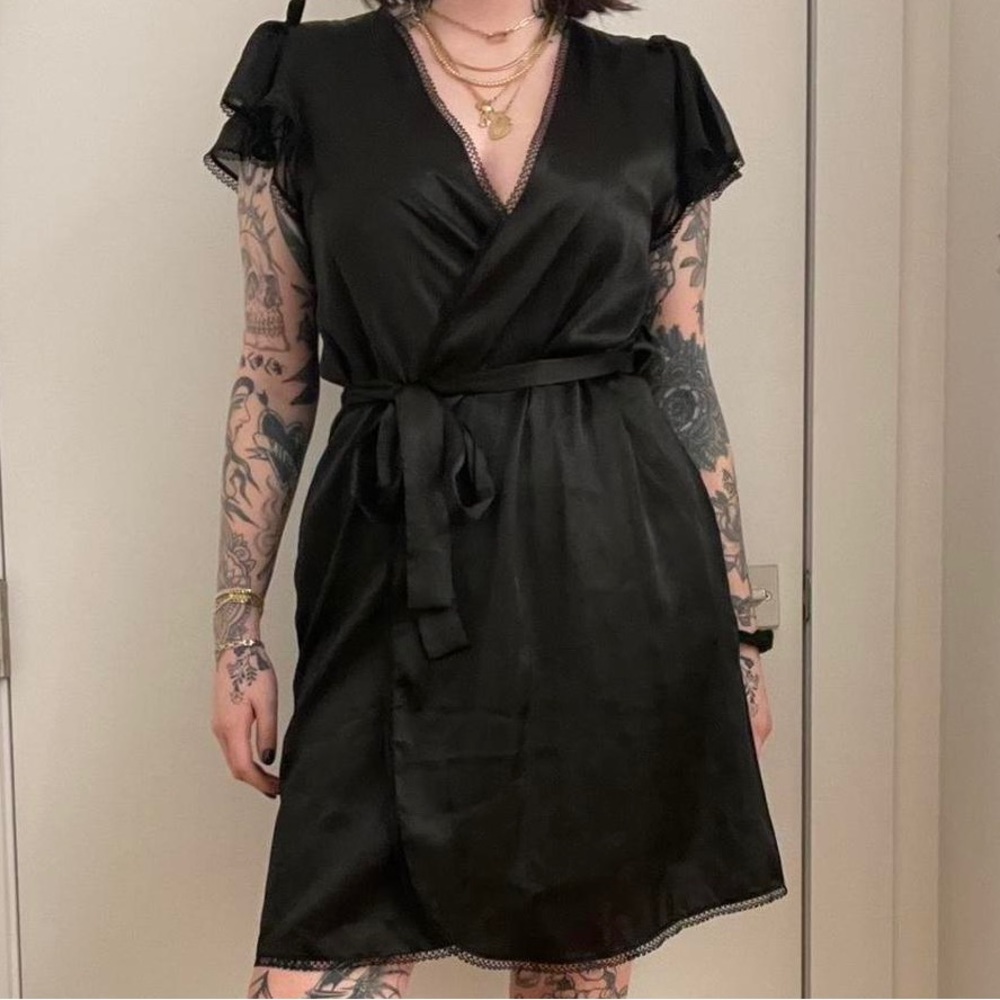 Oscar de la Renta Pink Label Black Wrap rope Dress size medium